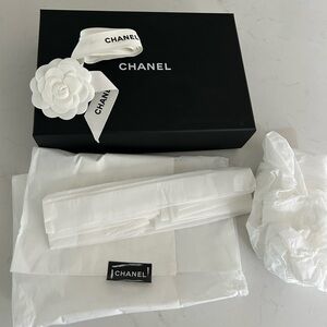 CHANEL Black Box with White Camellia Ribbon